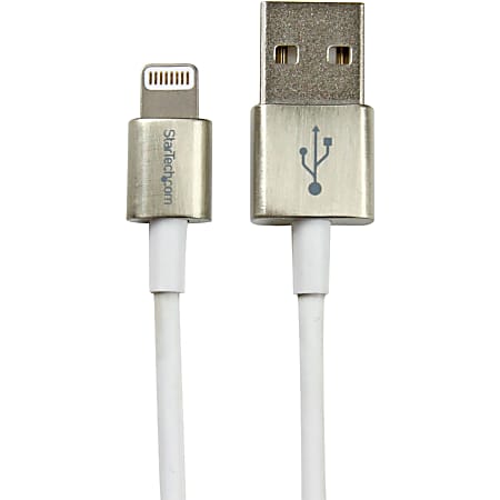 StarTech.com 1m (3ft) Premium Apple Lightning to USB Cable with Metal Connectors for iPhone / iPod / iPad - White - 3.30 ft Lightning/USB Data Transfer Cable for iPhone, iPod, Tablet, iPad - First End: 1 x Type A Male USB - Second End: 1 x Lightning Male