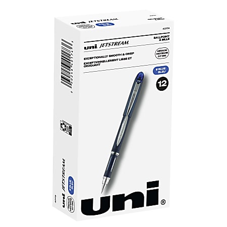 uni-ball® Jetstream™ Ballpoint Pens, Fine Point, 0.7 mm, Blue Barrel, Blue Ink, Pack Of 12