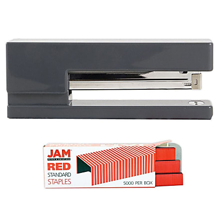 JAM Paper® 2-Piece Office Stapler Set, 1 Stapler & 1 Pack of Staples, Gray/Red