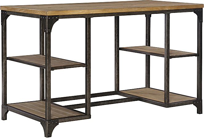 Powell Donat 48"W Desk With Shelves, Weathered Driftwood