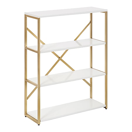 Kate and Laurel Ascott 4-Tier Wall Shelves, 31-13/16”H x 24”W x 8-3/16”D, White/Gold