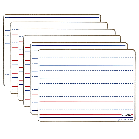 Dowling Magnets® Double-sided Magnetic Dry-Erase Boards, Line-Ruled/Blank, 12" x 8-3/4", White, Pack Of 6 Boards