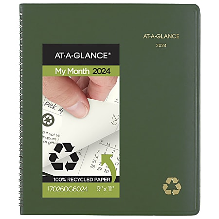 2024-2025 AT-A-GLANCE® Recycled Monthly Planner, 9" x 11", 100% Recycled, Black, January 2024 To January 2025, 70260G60