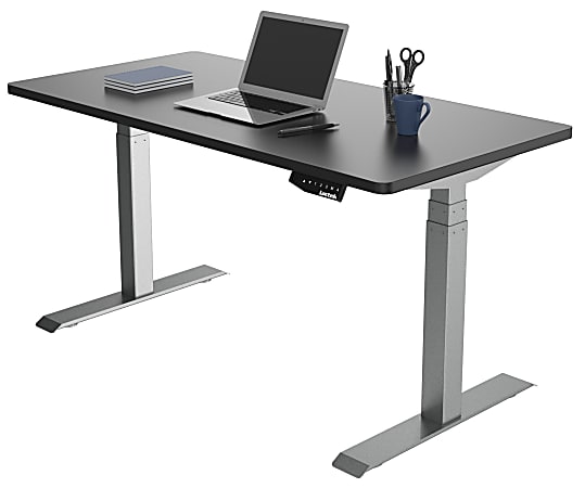 Loctek Electric Height-Adjustable Stand-Up Desk With Anti-Collision Safety Feature, Gray/Mahogany