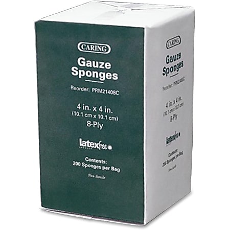 Caring Non-sterile Cotton Gauze Sponges - 8 Ply - 4" x 4" - 200/Pack