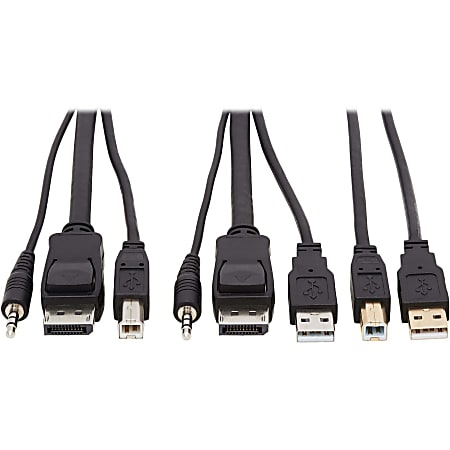 Tripp Lite DisplayPort KVM Cable Kit 4K USB 3.5mm Audio 3xM/3xM USB M/M 6ft - Supports up to 3840 x 2160 - Gold Plated Contact - Black