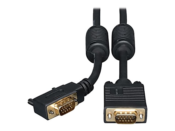 Eaton Tripp Lite Series VGA High-Resolution RGB Coaxial Cable (HD15 M/M), Right-Angle Connector, 3 ft. (0.91 m) - VGA cable - HD-15 (VGA) (M) to HD-15 (VGA) (M) - 3 ft - 90° connector, molded, thumbscrews - black