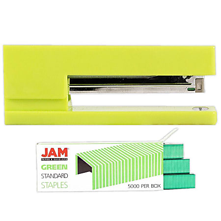 JAM Paper® 2-Piece Office Stapler Set, 1 Stapler & 1 Pack of Staples, Lime Green/Green