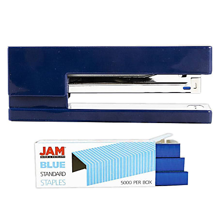 JAM Paper® 2-Piece Office Stapler Set, 1 Stapler & 1 Pack of Staples, Navy Blue/Blue