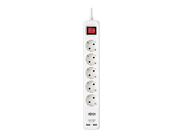 Tripp Lite 5-Outlet Power Strip with USB-A Charging - Schuko Outlets, 220-250V, 16A, 3 m Cord, Schuko Plug, White - PS5G3USB