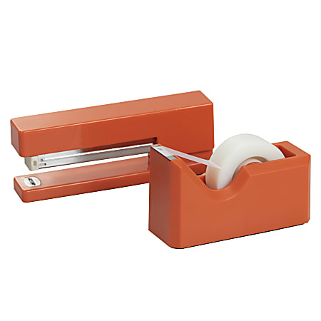 JAM Paper® 2-Piece Office And Desk Set, 1 Stapler & 1 Tape Dispenser, Orange