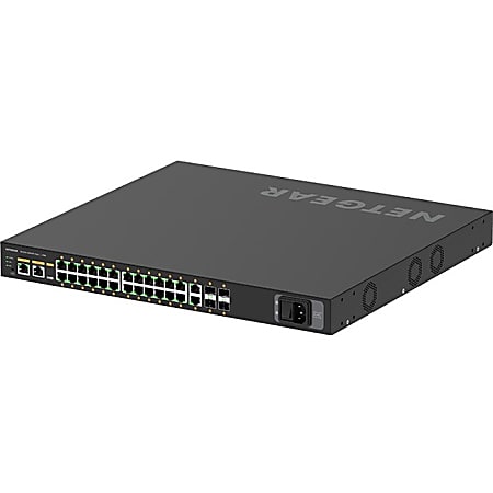 Netgear M4250-26G4F-PoE+ AV Line Managed Switch - 24 Ports - Manageable - 3 Layer Supported - Modular - 4 SFP Slots - 35.80 W Power Consumption - 300 W PoE Budget - Optical Fiber, Twisted Pair - PoE Ports - 1U High - Rack-mountable, Table Top