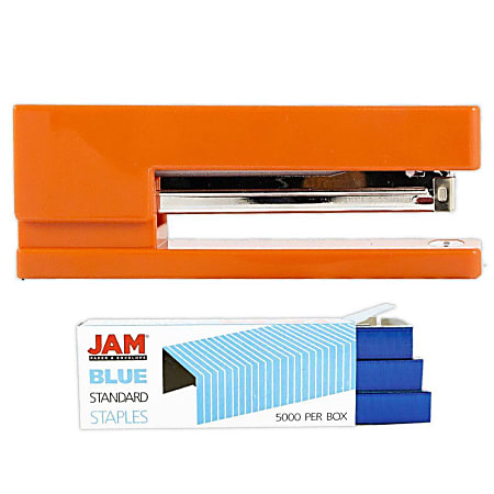 JAM Paper® 2-Piece Office Stapler Set, 1 Stapler & 1 Pack of Staples, Orange/Blue