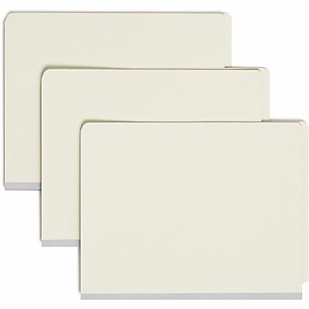 Smead® Pressboard Classification Folders With SafeSHIELD® Fasteners, End-Tab, 2 Divider, Letter Size, 60% Recycled, Gray/Green, Pack Of 10