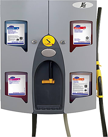 Diversey J-Fill QuattroSelect Dispensing System, 24-1/4"H x 18-1/2"W x 7-1/2"D, Gray