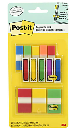 Post-it&reg; Tabs and Flags Combo Pack - Red, Yellow, Blue, Green, Orange - Sticky, Adhesive - 136 / Pack