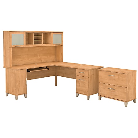 Bush Furniture Somerset L Shaped Desk With Hutch And Lateral File Cabinet, 72"W, Maple Cross, Standard Delivery