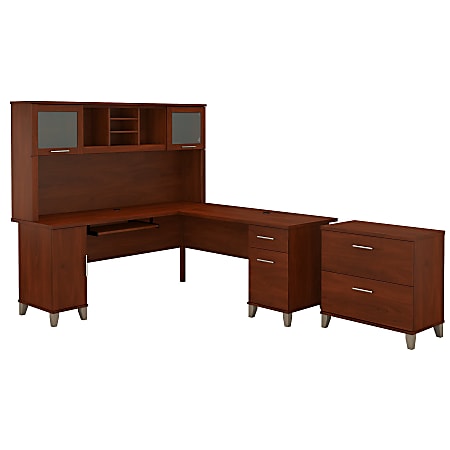 Bush Furniture Somerset L Shaped Desk With Hutch And Lateral File Cabinet, 72"W, Hansen Cherry, Standard Delivery