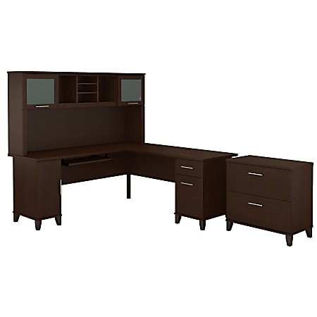 Bush Furniture Somerset L Shaped Desk With Hutch And Lateral File Cabinet, 72"W, Mocha Cherry, Standard Delivery