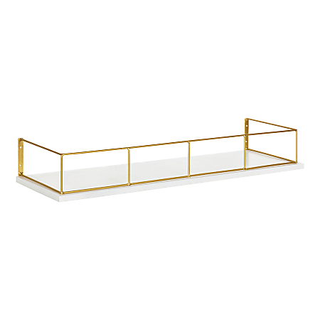 Kate and Laurel Benbrook Decorative Wall Shelf, 4H x 24”W x 8”D, White/Gold