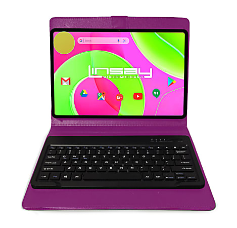 LINSAY 12 Octa Core 256GB  Storage Android 14 Tablet with Purple Style Keyboard