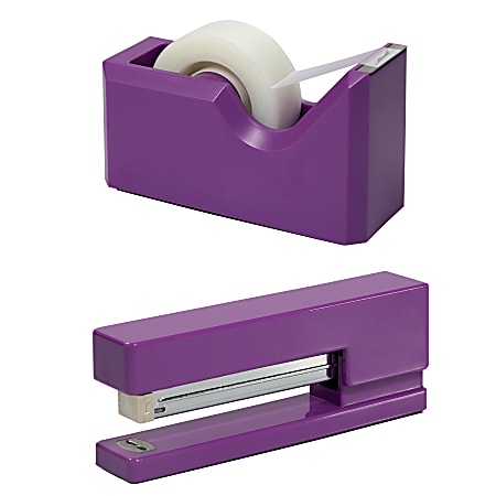 JAM Paper® 2-Piece Office And Desk Set, 1 Stapler & 1 Tape Dispenser, Purple