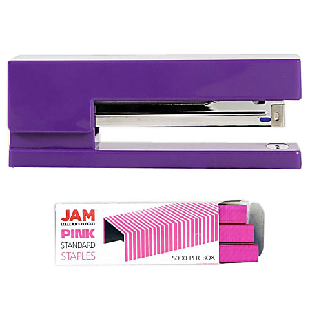 JAM Paper® 2-Piece Office Stapler Set, 1 Stapler & 1 Pack of Staples, Purple/Pink