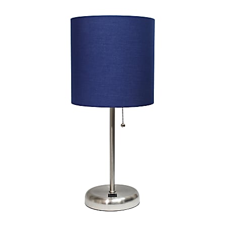 Creekwood Home Oslo USB Port Metal Table Lamp, 19-1/2"H, Navy Blue Shade/Brushed Steel Base