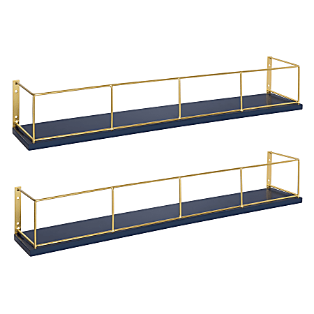 Kate and Laurel Benbrook Wall Shelves, 3-15/16”H x 24”W x 3-15/16”D, Navy Blue, Pack Of 2 Shelves