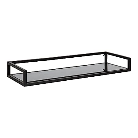 Kate and Laurel Blex Metal And Glass Wall Shelf, 3”H x 24”W x 8”D, Black
