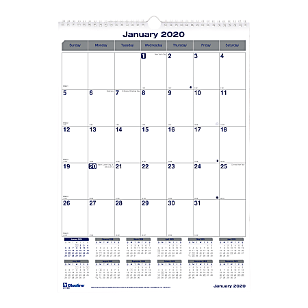 Blueline® Net Zero Carbon Monthly Wall Calendar, 12" x 17", 50% Recycled, January to December 2020