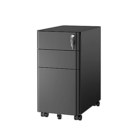 Mount-It! Slim 20"D Vertical 3-Drawer Rolling File Cabinet, Black
