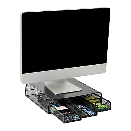 Mind Reader Network Collection Metal Monitor Stand and Desk Organizer, 3"H x 12-1/2"W x 13-1/4"L, Black