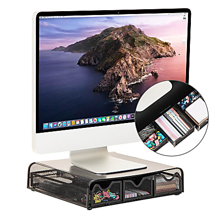 Mind Reader Metal Monitor Stand and Desk Organizer, 3"H x 12-1/2"W x 13-1/4"L, Black