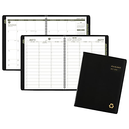 AT-A-GLANCE® Weekly/Monthly Academic Planner, 8 1/4" x 10 7/8", 100% Recycled, Black, July 2017 to June 2018