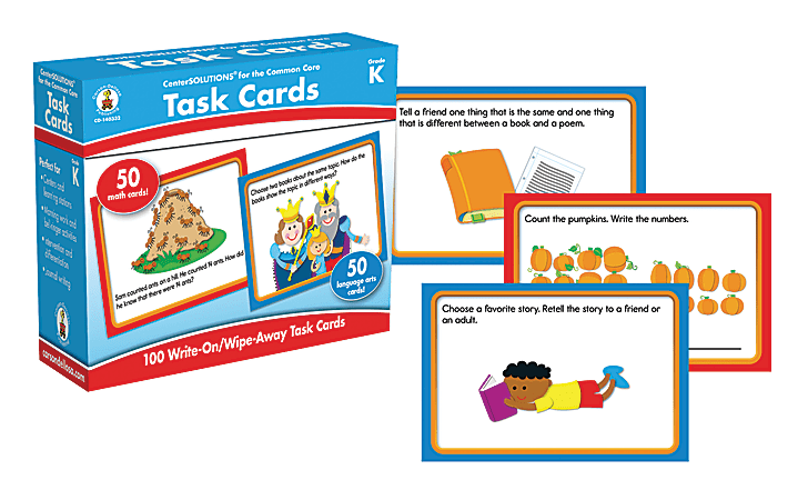 Carson-Dellosa CenterSOLUTIONS® Task Cards, Kindergarten, Box Of 100 Cards