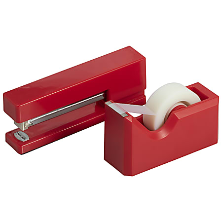 JAM Paper® 2-Piece Office And Desk Set, 1 Stapler & 1 Tape Dispenser, Red