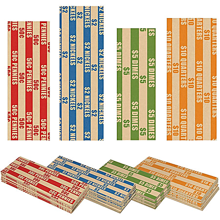 Nadex Coins Coin Wrappers Flat Striped - 6.74" Width x 7.10" Length - Durable - Kraft Paper - Multi
