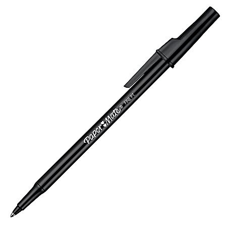 Paper Mate® Ballpoint Stick Pens, Fine Point, 0.8 mm, Black Barrel, Black Ink, Pack Of 36