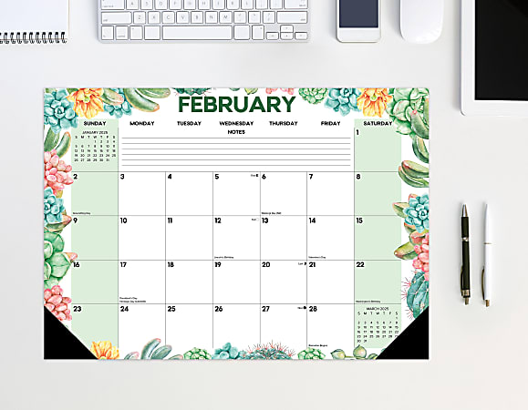 2025 Willow Creek Press Monthly Desk Pad Calendar, 17” x 12”, Succulents, January 2025 To December 2025, 47859