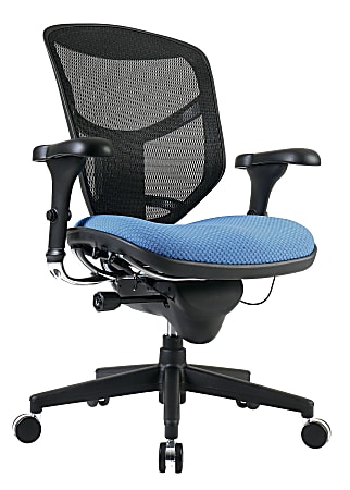 WorkPro® Quantum 9000 Series Ergonomic Mesh/Premium Fabric Mid-Back Chair, Black/Sky, BIFMA Compliant