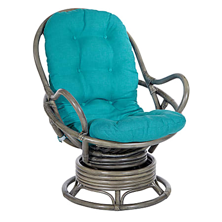 Office Star Tahiti Rattan Swivel Rocker Accent Chair, Blue/Gray