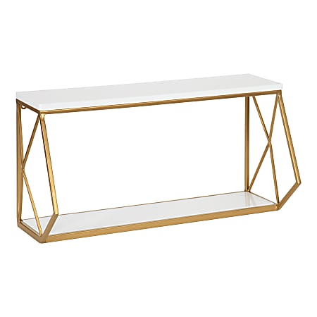 Kate and Laurel Brost Wood/Metal Shelf Set, 10-1/2”H x 21”W x 7-3/4”D, White/Gold, Set Of 2 Shelves