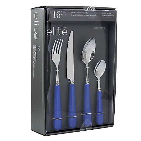 Gibson Elite Soho Lounge 16-Piece Flatware Set, Blue