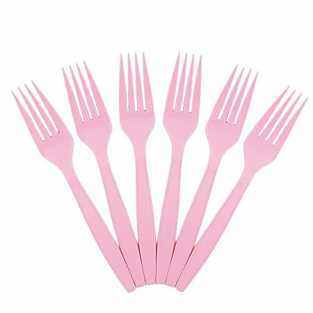 JAM PAPER Big Party Pack of Premium Plastic Forks, Pink, 100 Disposable Forks/Box 