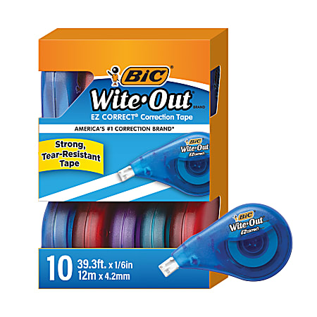 BIC Wite-Out Brand EZ Correct Correction Tape, 3/16" x 471-3/16", White, Pack Of 10 Cartridges