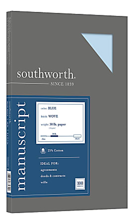 Southworth® 75% Recycled 25% Cotton Manuscript Covers, 9" x 12 1/2", 30 Lb, Light Blue, Box Of 100