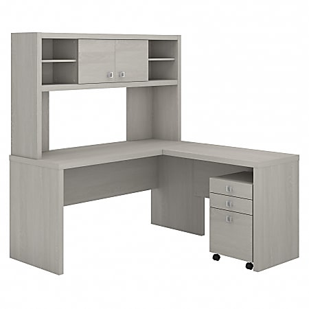 Kathy Ireland Office Echo L-Shaped Desk With Hutch And Mobile File Cabinet, Gray Sand, Standard Delivery