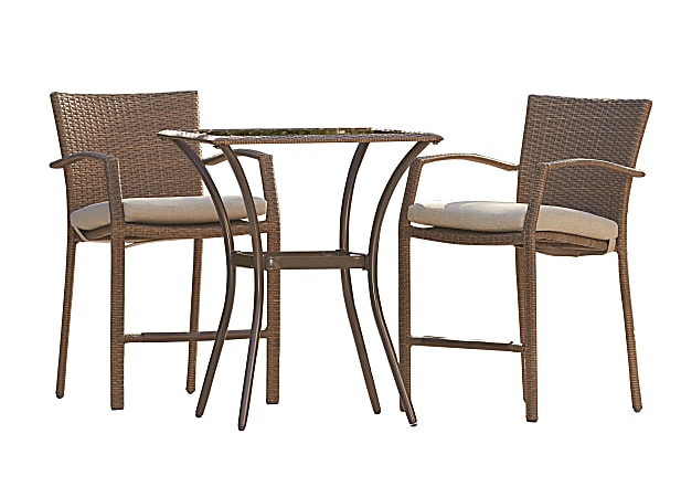 COSCO Bridgeport 3-Piece Outdoor High-Top Bistro Patio Furniture Set, Brown/Tan