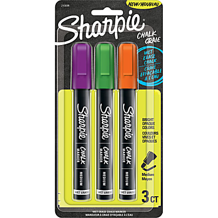 Sharpie® Wet-Erase Chalk Markers, Medium Point, Opaque Barrel, Assorted Ink Colors, Pack Of 3 Markers